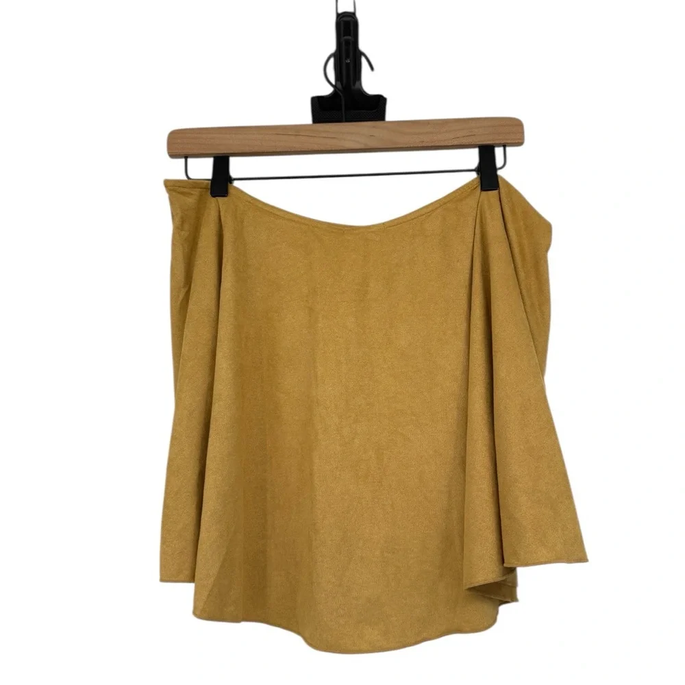 WeWoreWhat Faux Suede Flounce Skater Skirt XXL Camel Mini A-Line NWT Festival